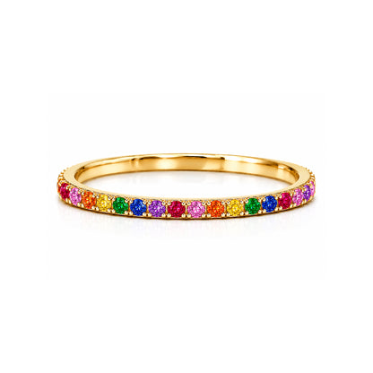 14K Gold Micro Pavé Rainbow Gemstone Full Eternity Band
