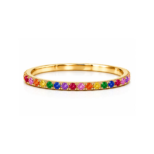 14K Gold Micro Pavé Rainbow Gemstone Full Eternity Band