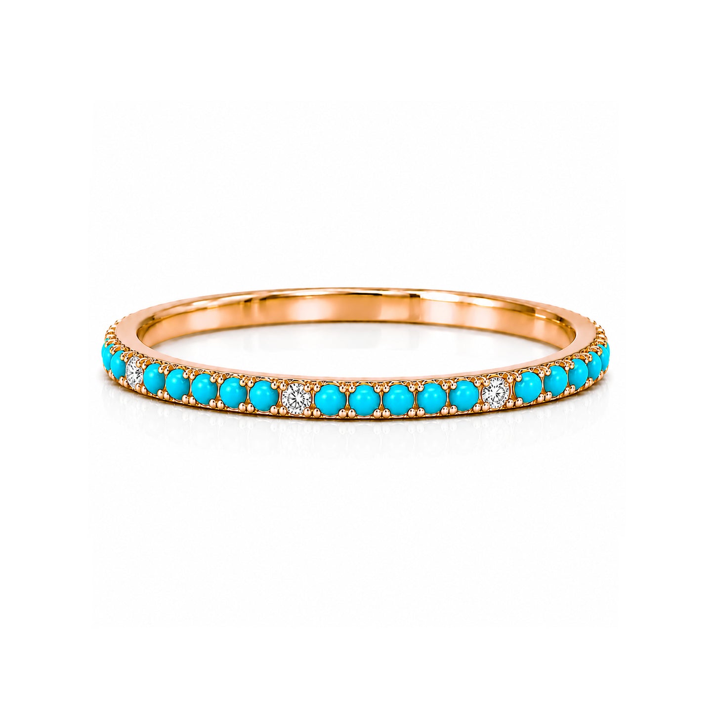 14K Gold Micro Pavé Diamond & Turquoise Gemstone Full Eternity Band