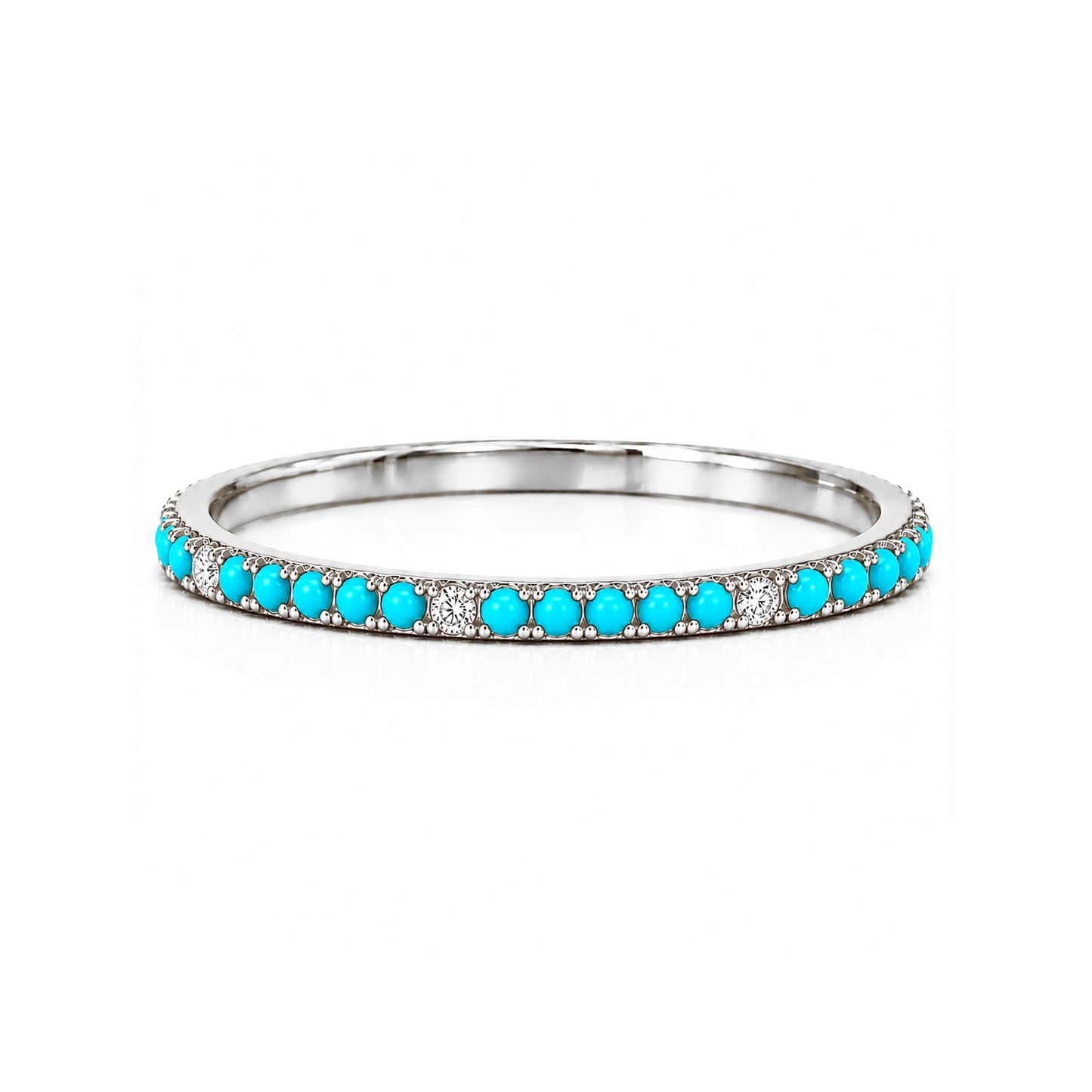 14K Gold Micro Pavé Diamond & Turquoise Gemstone Full Eternity Band