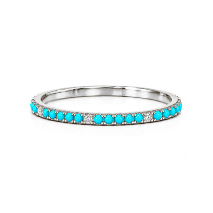 14K Gold Micro Pavé Diamond & Turquoise Gemstone Full Eternity Band