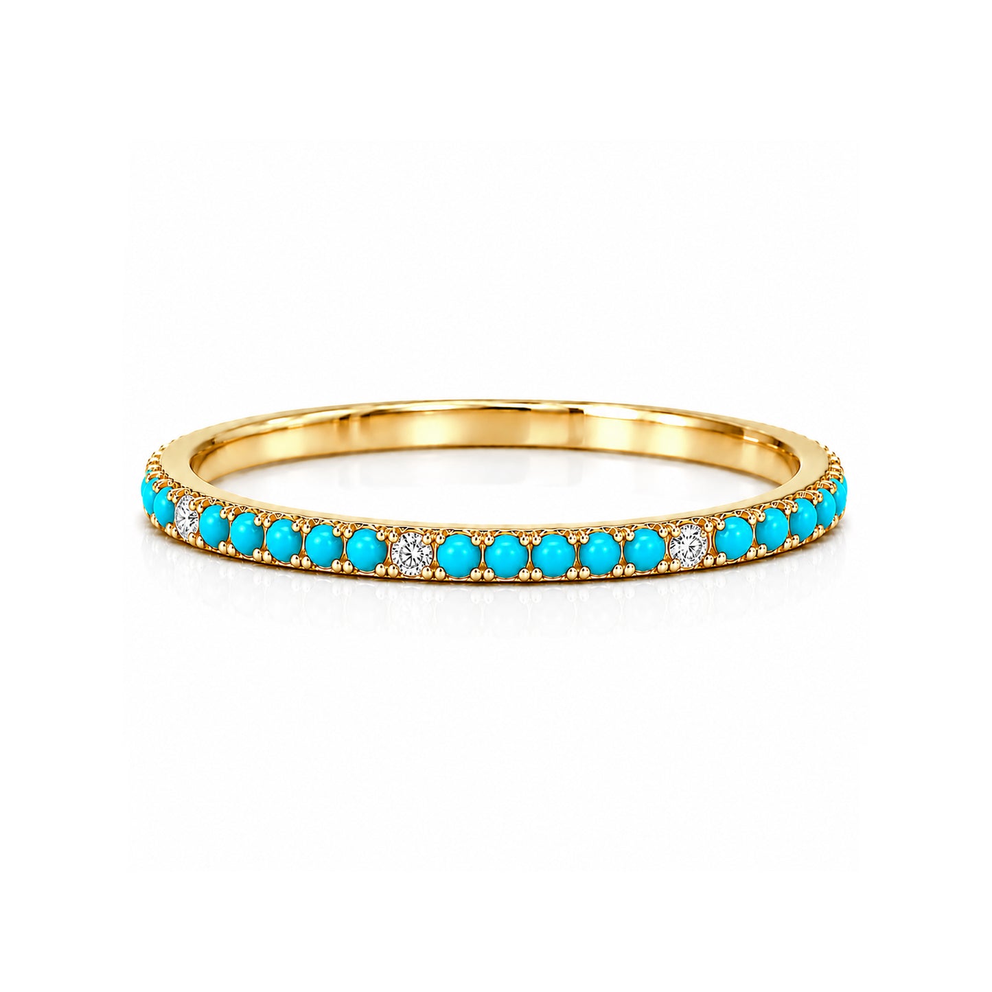 14K Gold Micro Pavé Diamond & Turquoise Gemstone Full Eternity Band