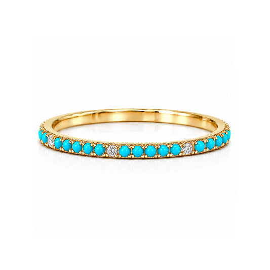 14K Gold Micro Pavé Diamond & Turquoise Gemstone Full Eternity Band