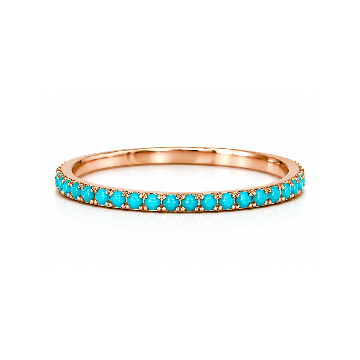 14K Gold Micro Pavé Faceted Turquoise Gemstone Full Eternity Band