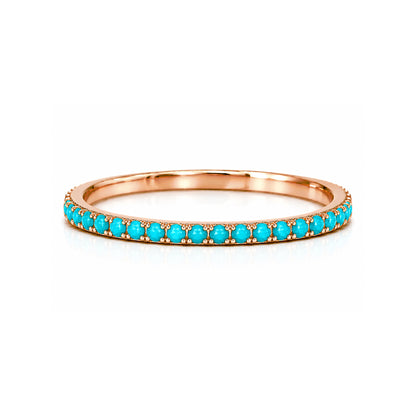 14K Gold Micro Pavé Faceted Turquoise Gemstone Full Eternity Band