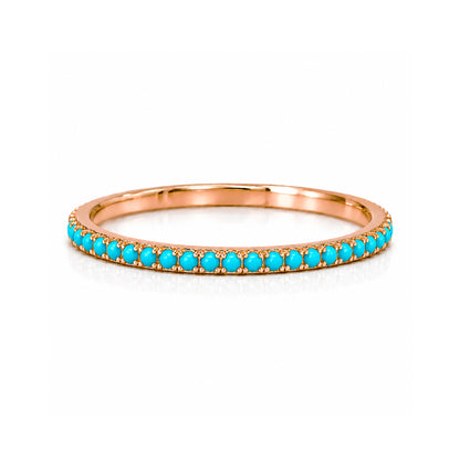 14K Gold Micro Pavé Turquoise Gemstone Full Eternity Band