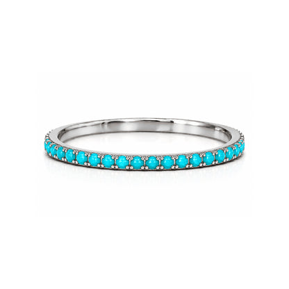 14K Gold Micro Pavé Faceted Turquoise Gemstone Full Eternity Band