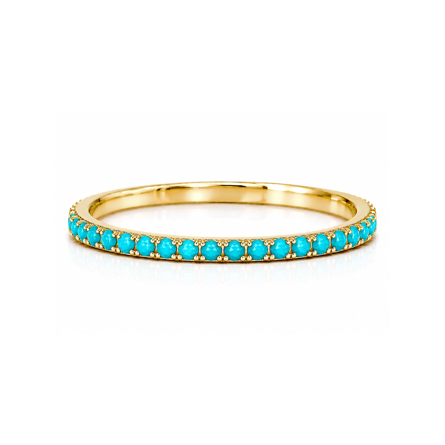 14K Gold Micro Pavé Faceted Turquoise Gemstone Full Eternity Band