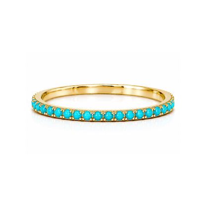 14K Gold Micro Pavé Faceted Turquoise Gemstone Full Eternity Band