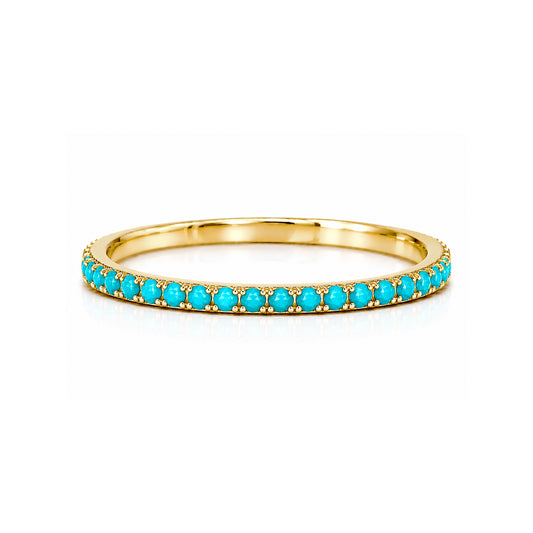14K Gold Micro Pavé Faceted Turquoise Gemstone Full Eternity Band