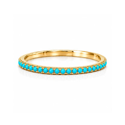 14K Gold Micro Pavé Turquoise Gemstone Full Eternity Band