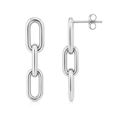 14K Gold Triple Thick Oval Link Chain Dangle Stud Earrings, Small Size Links