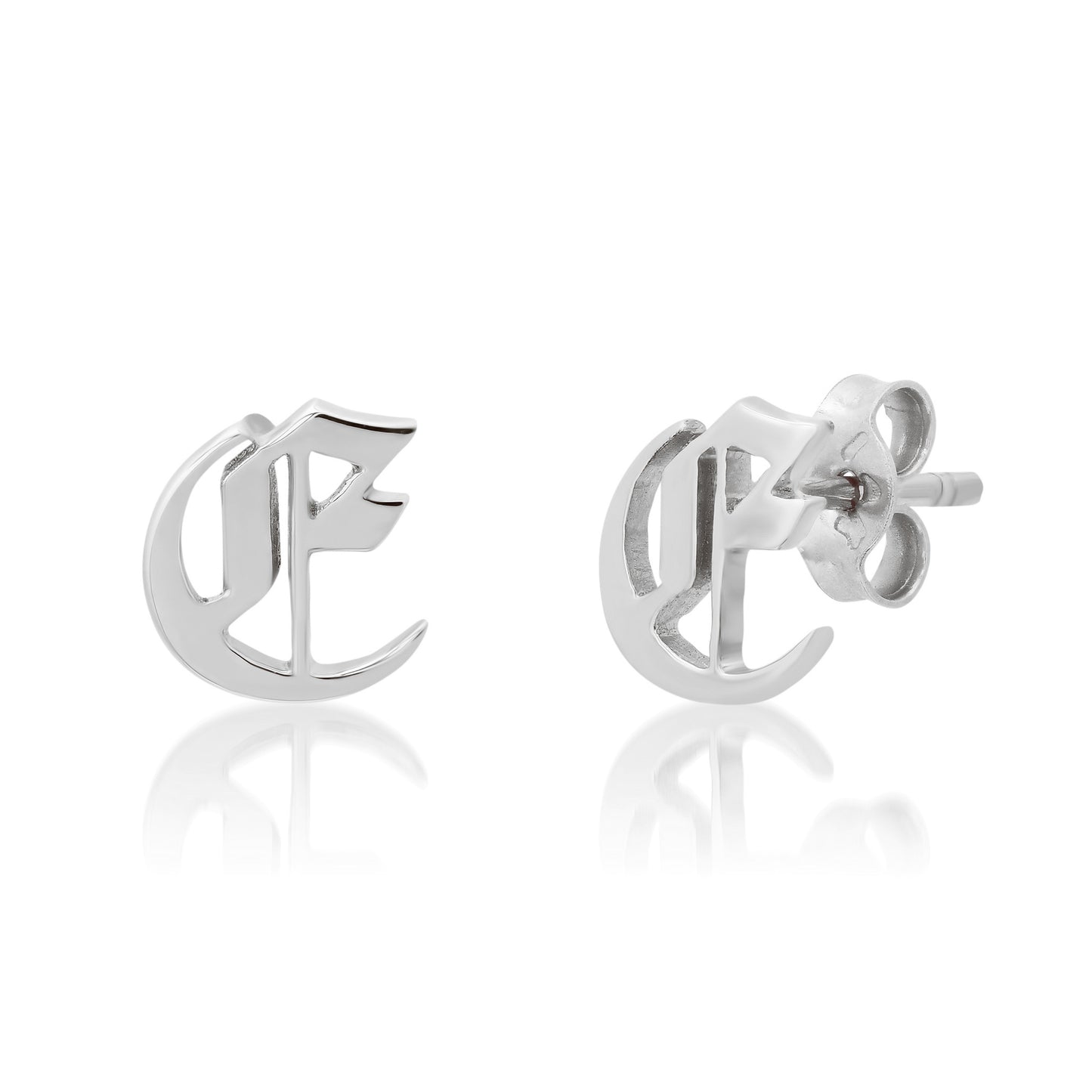 14K Gold Old English Alphabet Letter Initial Stud Earring