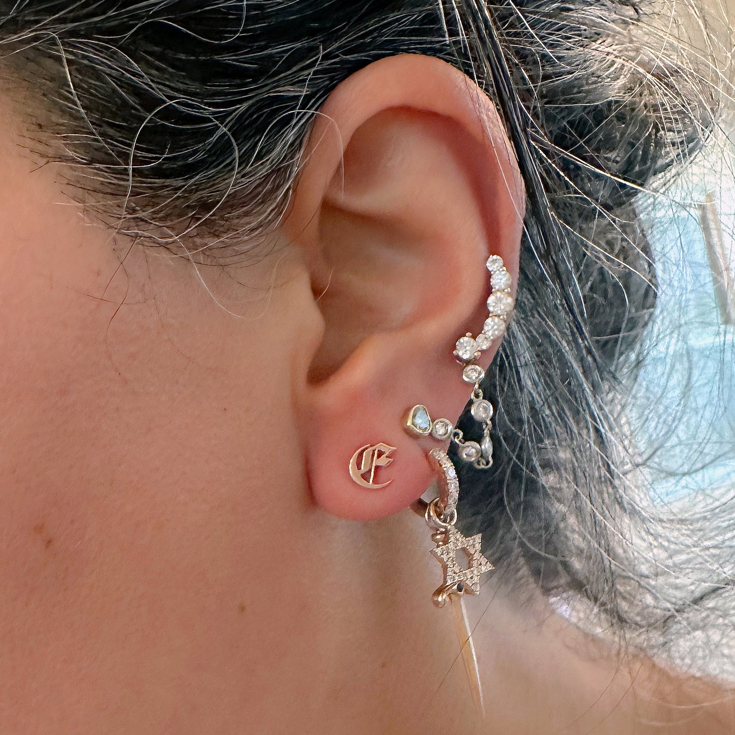 14K Gold Old English Alphabet Letter Initial Stud Earring