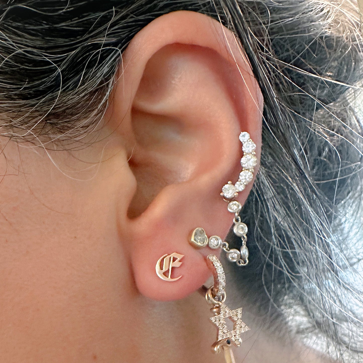 14K Gold Old English Alphabet Letter Initial Stud Earring