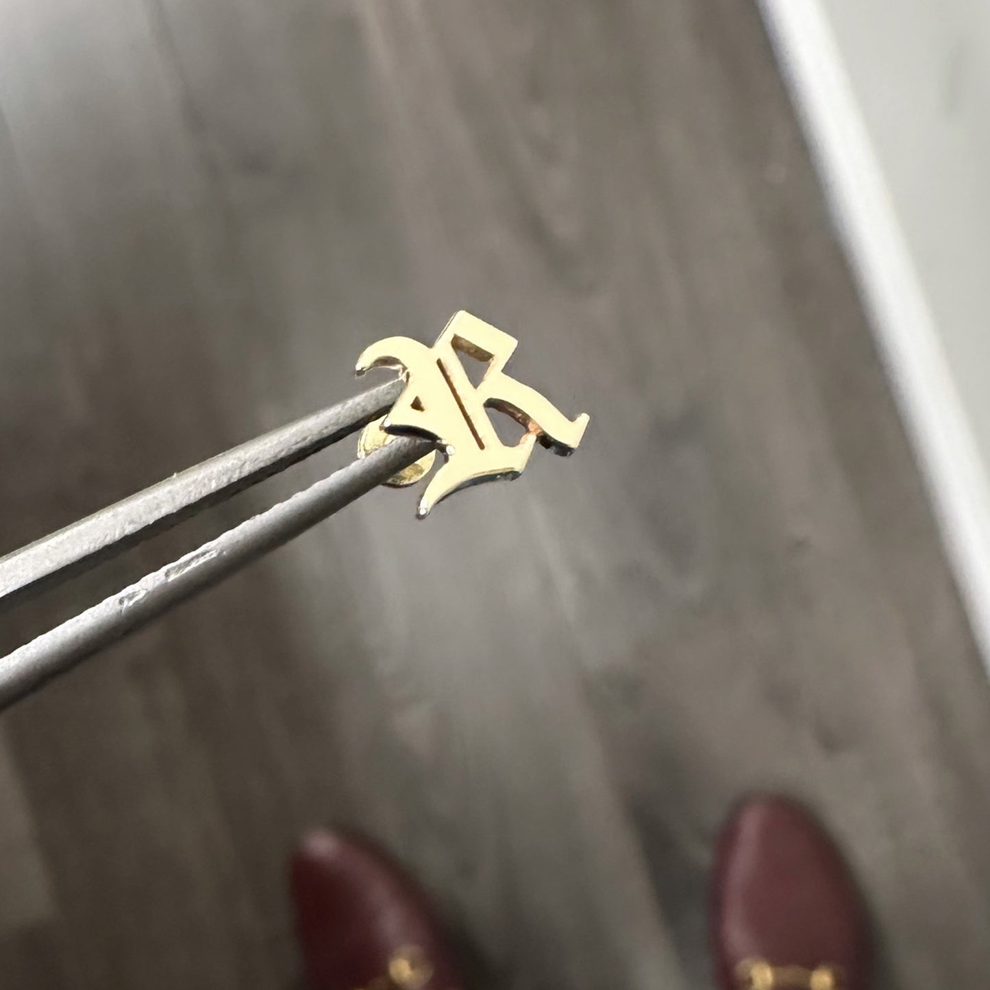14K Gold Old English Alphabet Letter Initial Stud Earring