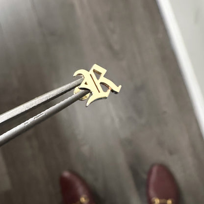 14K Gold Old English Alphabet Letter Initial Stud Earring