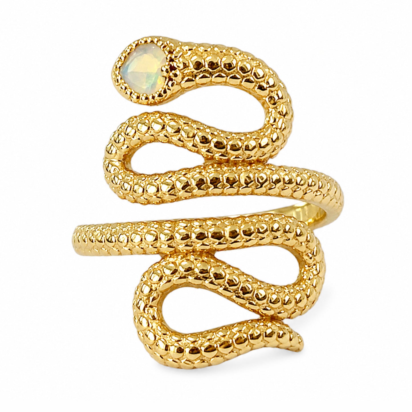 14K Gold Swivel Serpent Snake Wrap Ring ~ Faceted Opal Heart