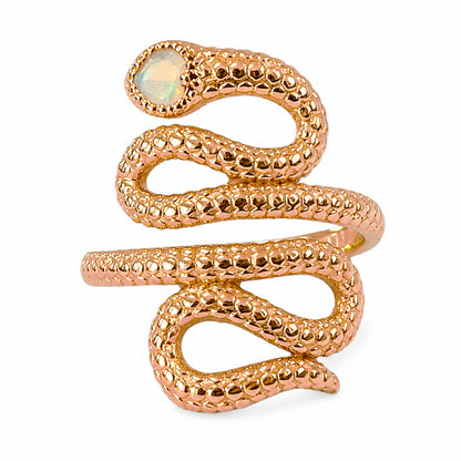14K Gold Swivel Serpent Snake Wrap Ring ~ Faceted Opal Heart