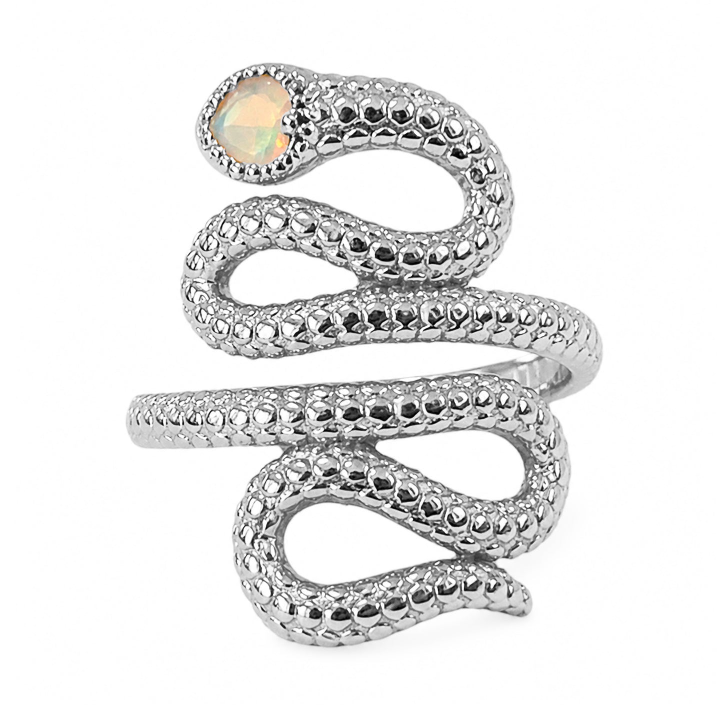 14K Gold Swivel Serpent Snake Wrap Ring ~ Faceted Opal Heart