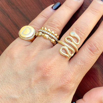 14K Gold Swivel Serpent Snake Wrap Ring ~ Emerald Eyes
