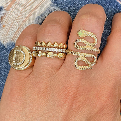 14K Gold Swivel Serpent Snake Wrap Ring ~ Emerald Eyes