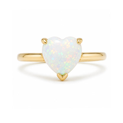 14K Gold Opal Heart Solitaire Ring