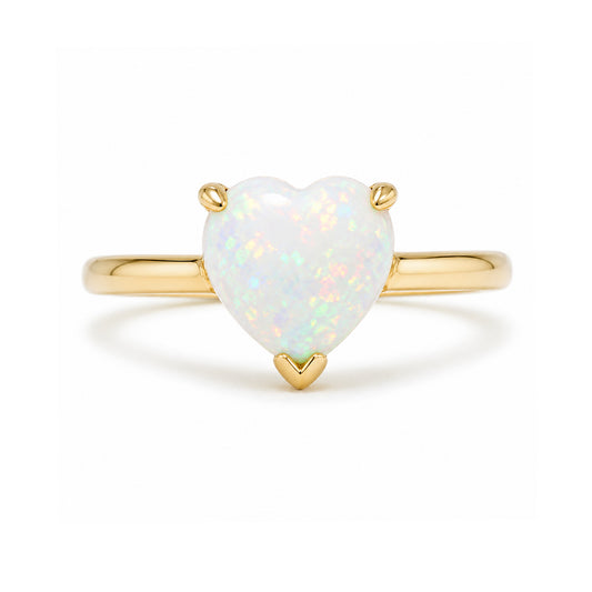 14K Gold Opal Heart Solitaire Ring