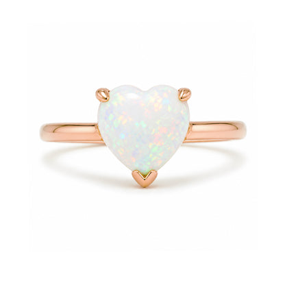 14K Gold Opal Heart Solitaire Ring