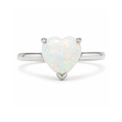 14K Gold Opal Heart Solitaire Ring