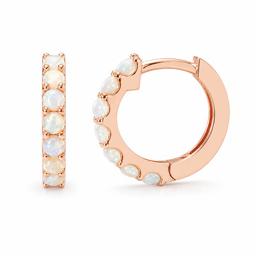 14K Gold Opal Gemstone Thick Huggie Hoop Earrings (13.75mm x 9.5mm)