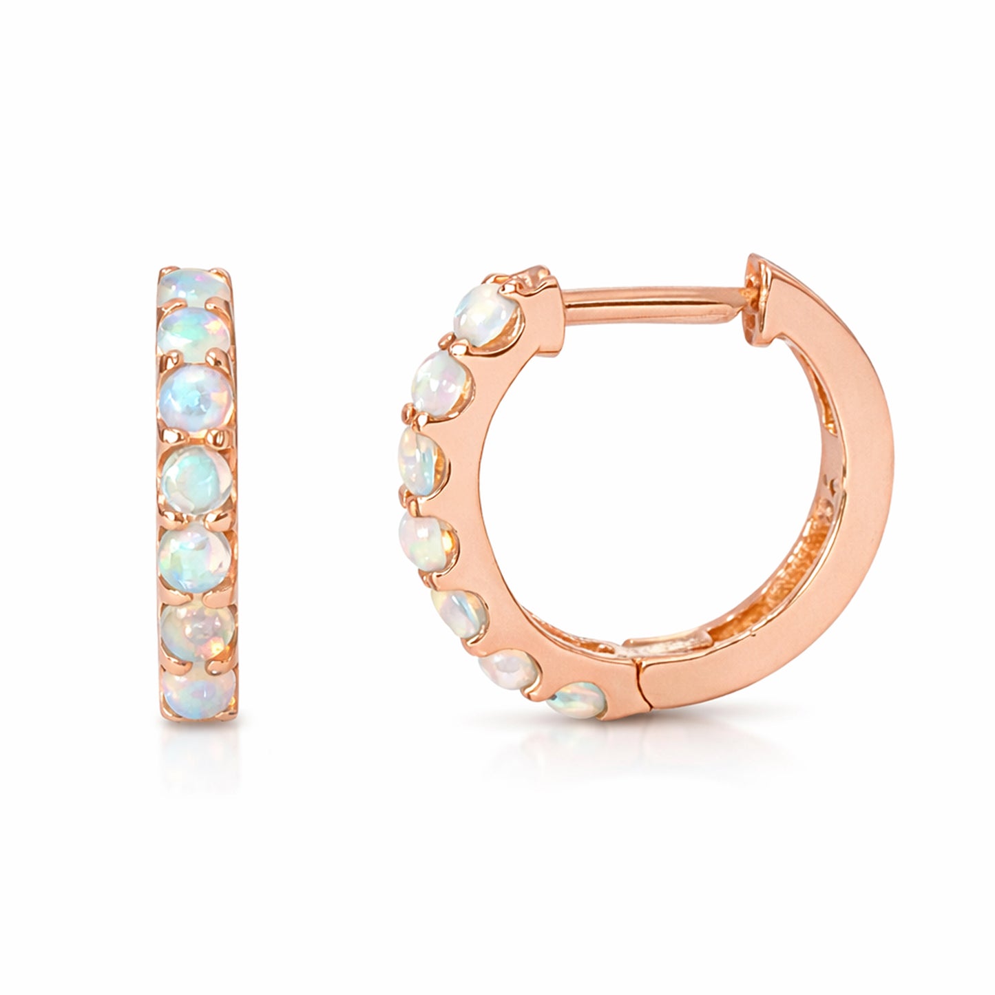 14K Gold Opal Thick Huggie Hoop Earrings (11.5mm x 8.25mm)