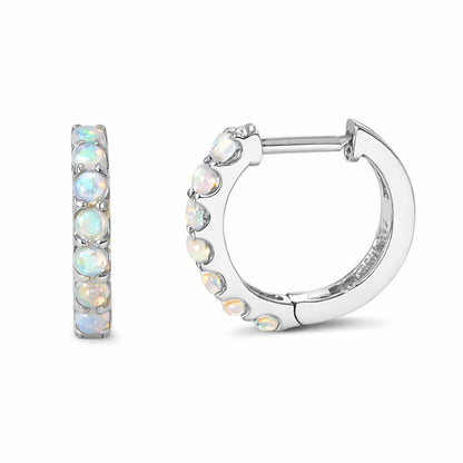14K Gold Opal Thick Huggie Hoop Earrings (11.5mm x 8.25mm)
