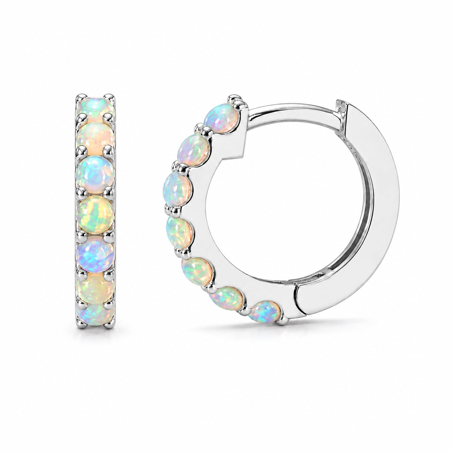 14K Gold Opal Gemstone Thick Huggie Hoop Earrings (13.75mm x 9.5mm)