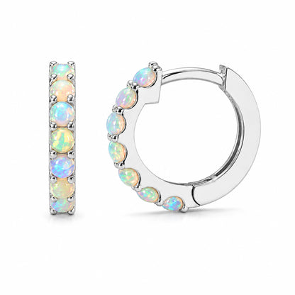 14K Gold Opal Gemstone Thick Huggie Hoop Earrings (13.75mm x 9.5mm)