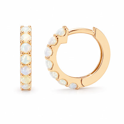 14K Gold Opal Gemstone Thick Huggie Hoop Earrings (13.75mm x 9.5mm)