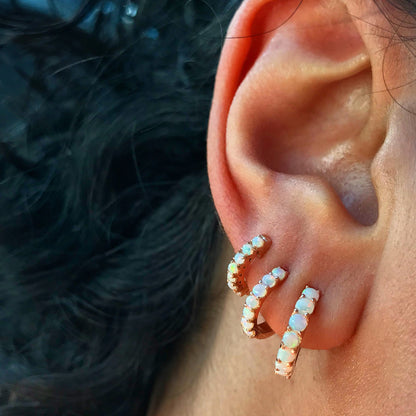 14K Gold Opal Gemstone Thick Huggie Hoop Earrings (13.75mm x 9.5mm)