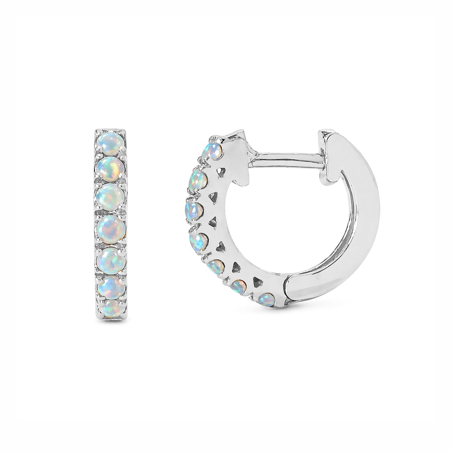 14K Gold Opal Cabochon Thick Huggie Hoop Earrings (11mm x 6mm)
