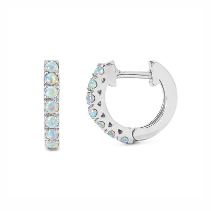 14K Gold Opal Cabochon Thick Huggie Hoop Earrings (11mm x 6mm)