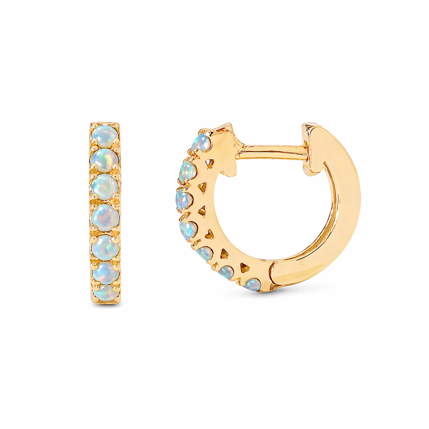 14K Gold Opal Cabochon Thick Huggie Hoop Earrings (11mm x 6mm)