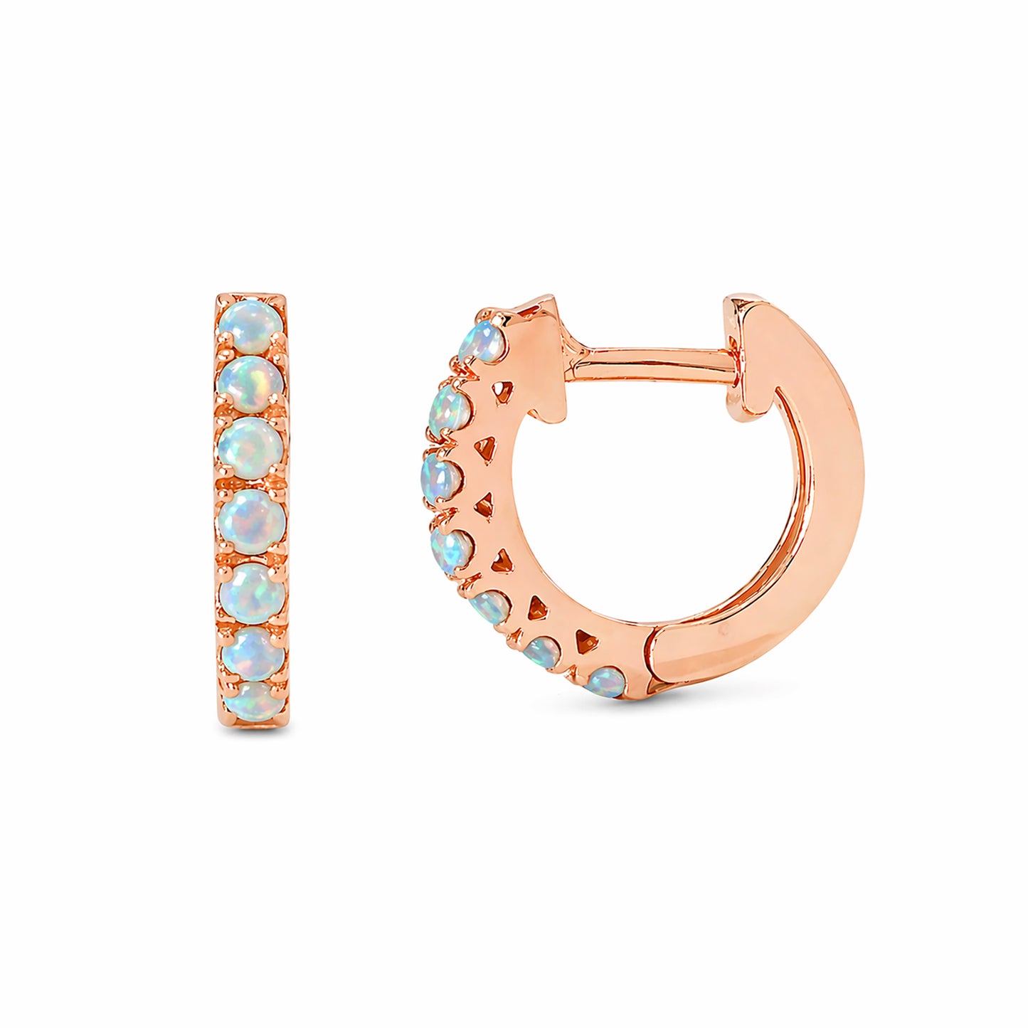 14K Gold Opal Cabochon Thick Huggie Hoop Earrings (11mm x 6mm)