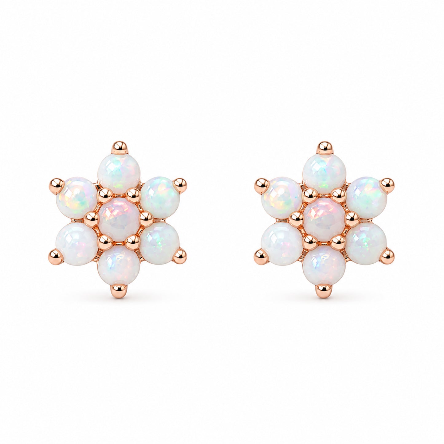 14K Gold Opal Rosebud Flower Stud Earrings