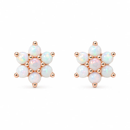 14K Gold Opal Rosebud Flower Stud Earrings