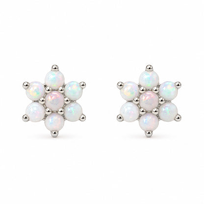 14K Gold Opal Rosebud Flower Stud Earrings