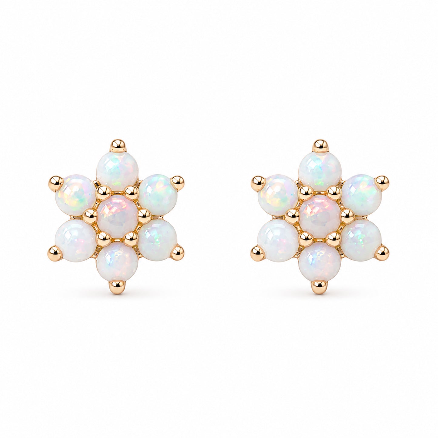 14K Gold Opal Rosebud Flower Stud Earrings