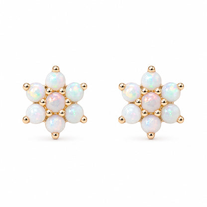 14K Gold Opal Rosebud Flower Stud Earrings