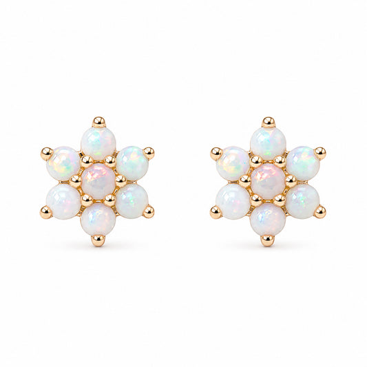 14K Gold Opal Rosebud Flower Stud Earrings