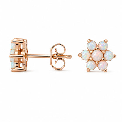 14K Gold Opal Rosebud Flower Stud Earrings