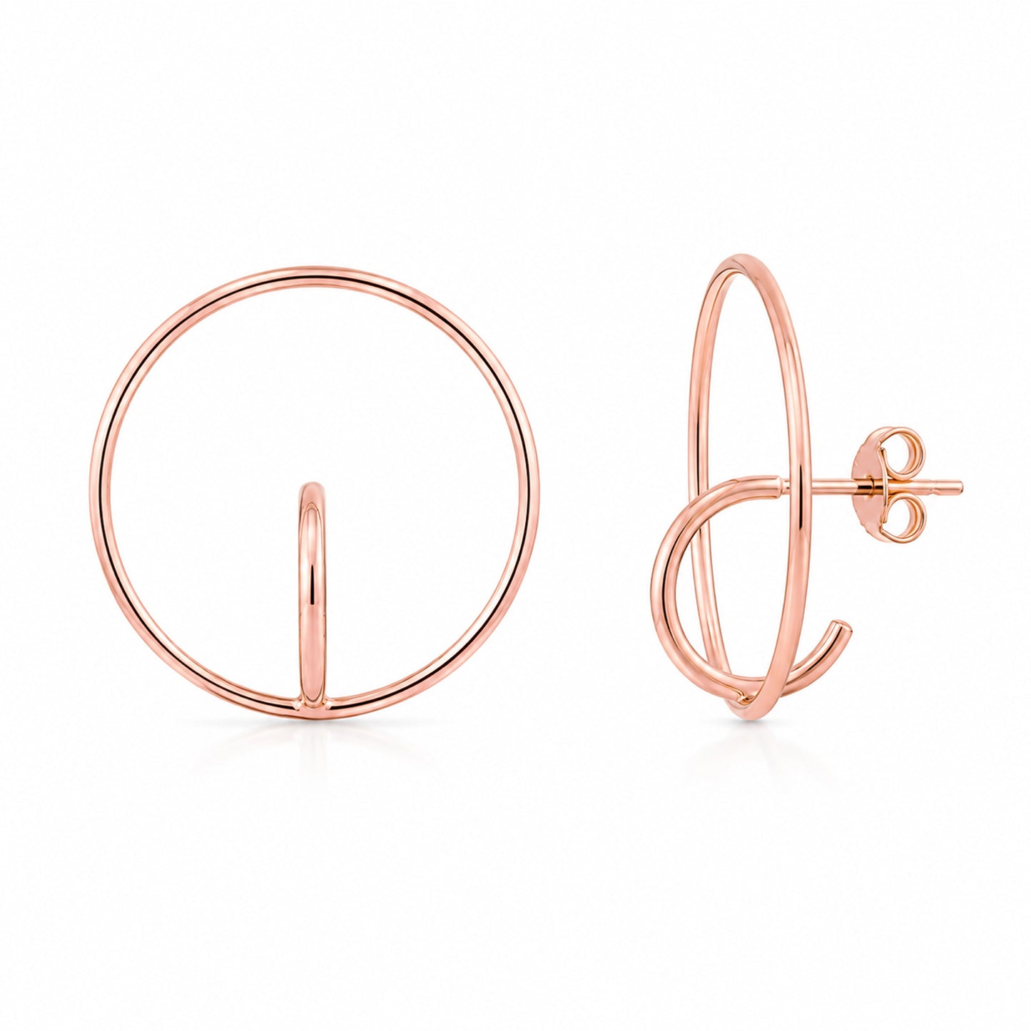 14K Gold Orbit Hoop Stud Earrings