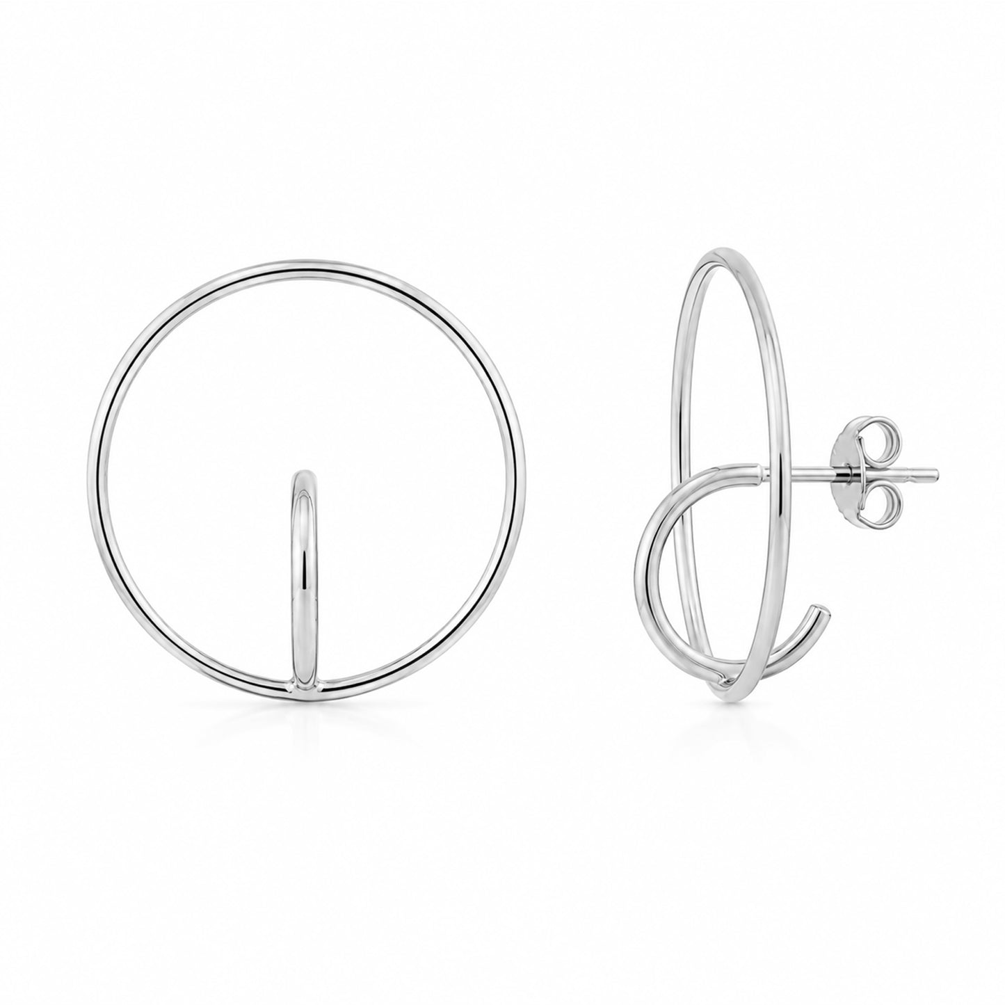 14K Gold Orbit Hoop Stud Earrings